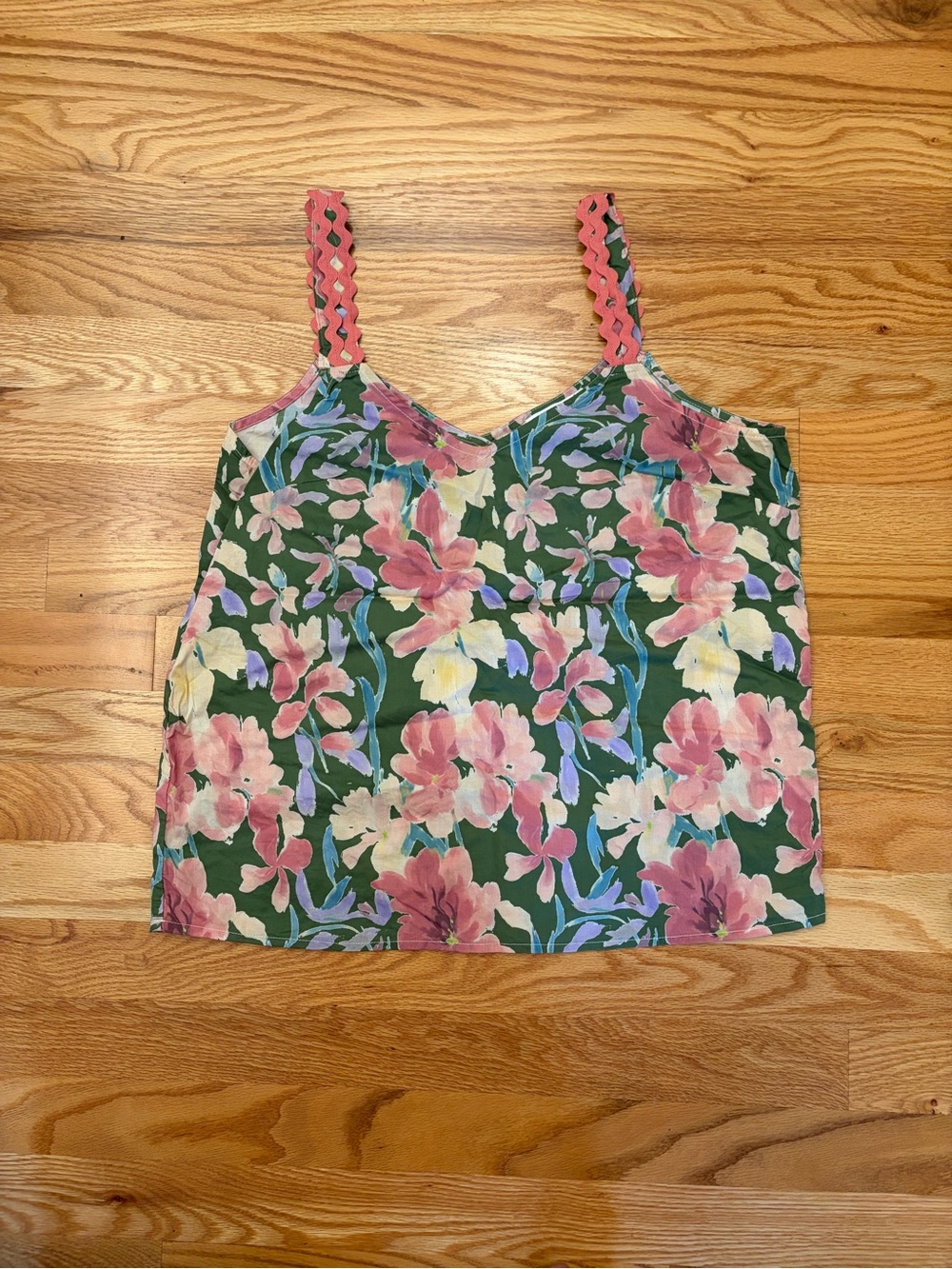 Staccato Green Floral Tank with Pink Scalloped Straps